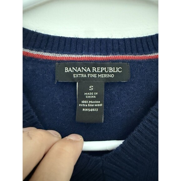 Banana Republic Men Sweater V-Neck Extra Fine Italian Merino Wool Blue Sz S - Picture 2 of 6